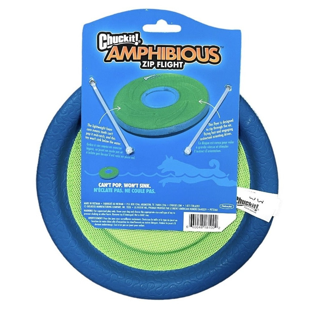 Chuckit Amphibious Zip Flight Disk Dog Toy, Medium, Orange & Green 8.5" - Pack Of 2