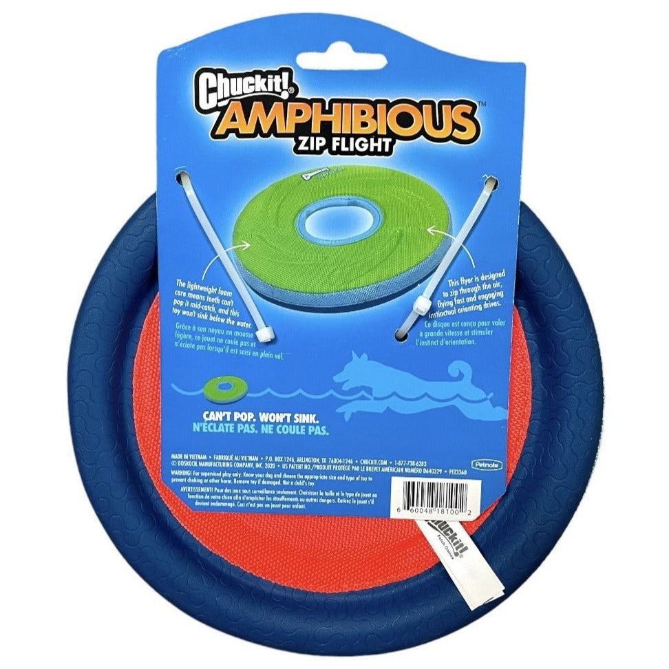 Chuckit Amphibious Zip Flight Disk Dog Toy, Medium, Orange & Green 8.5" - Pack Of 2