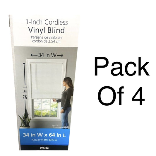 Mainstays Cordless 1 Inch Vinyl Light Filtering Blind, 34 In X 64 In, White - PACK OF 4