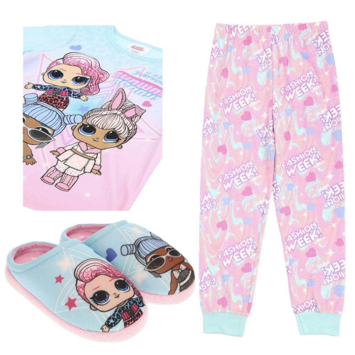 L.O.L. Surprise! Girls 2 Piece Long Sleeve Top, Pants & Slippers Pajama Set 6 6x