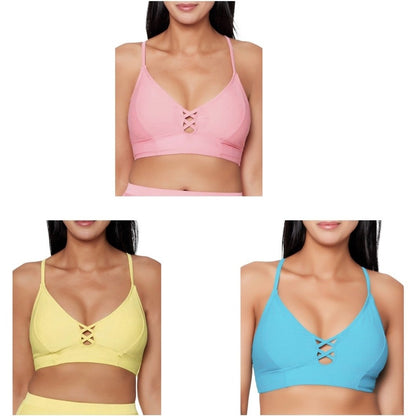Js Jessica Simpson Women's Cropped Cami Swimsuit Top, With Center Front Lacing, SMALL - Pack Of 3