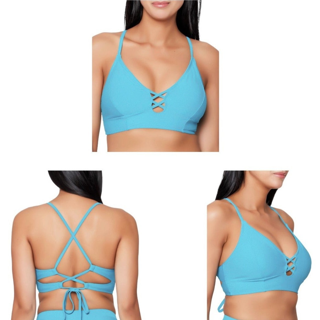 Js Jessica Simpson Women's Cropped Cami Swimsuit Top, With Center Front Lacing, SMALL - Pack Of 3