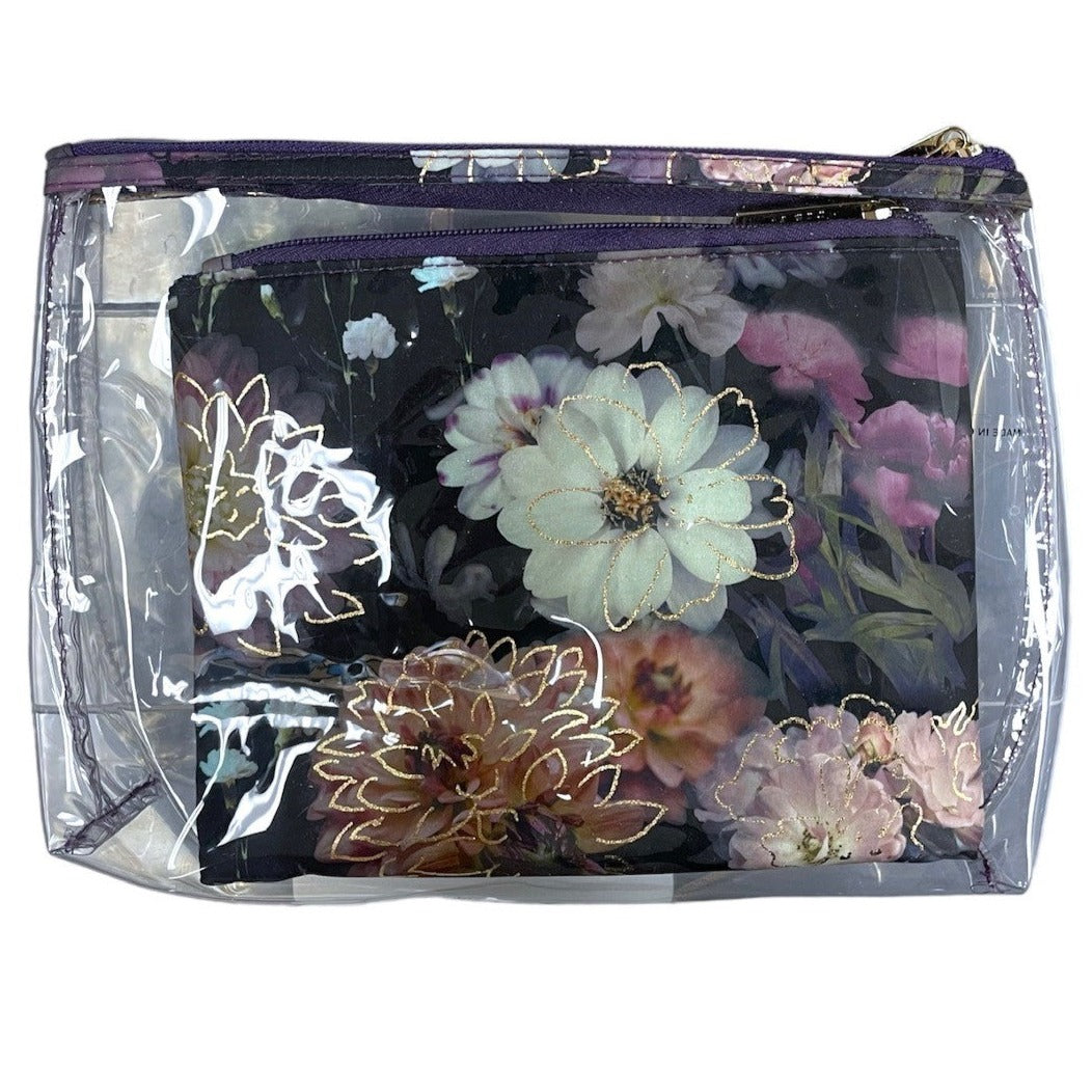 Modella Fashion Forever 3 PC Travel Makeup Bag Set Clear, Purple, Flowers
