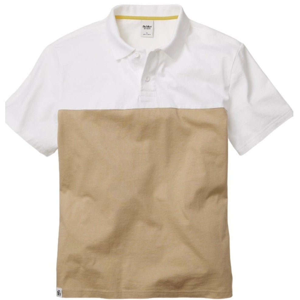 NWT Bonobos Fielder Men's Short Sleeve Colorblock Cotton Polo Shirt, Khaki LARGE