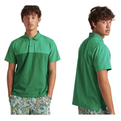 NWT Bonobos Fielder Men's Short Sleeve Colorblock Cotton Polo Shirt, Green LARGE