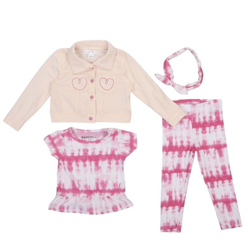 NWT Nannette Toddler Girls 3Pc Jacket Set With Headband, Size 2T, Pink