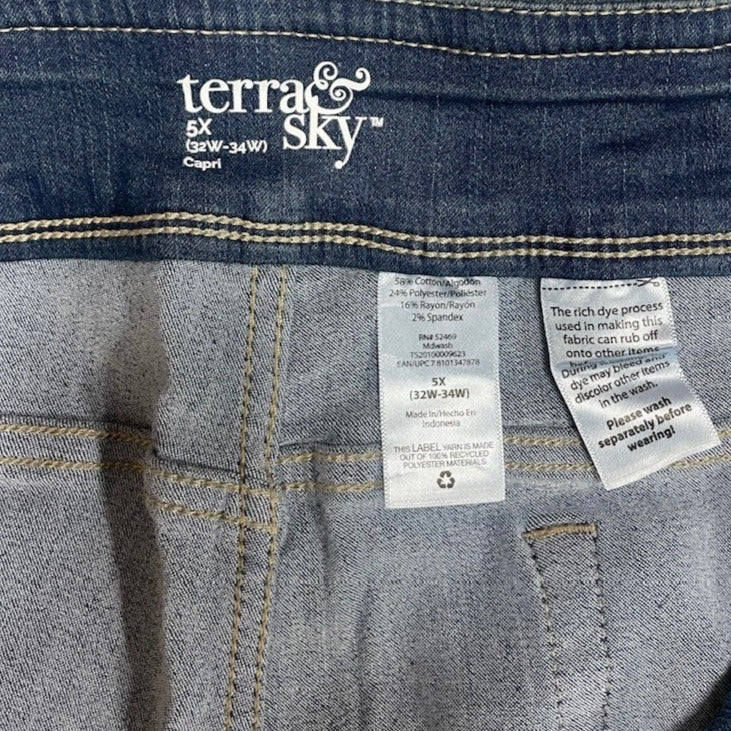 Terra & Sky Women's Sretch Pull On Denim Capris, Plus Size 5X (32W-34W –  New And Resale Store