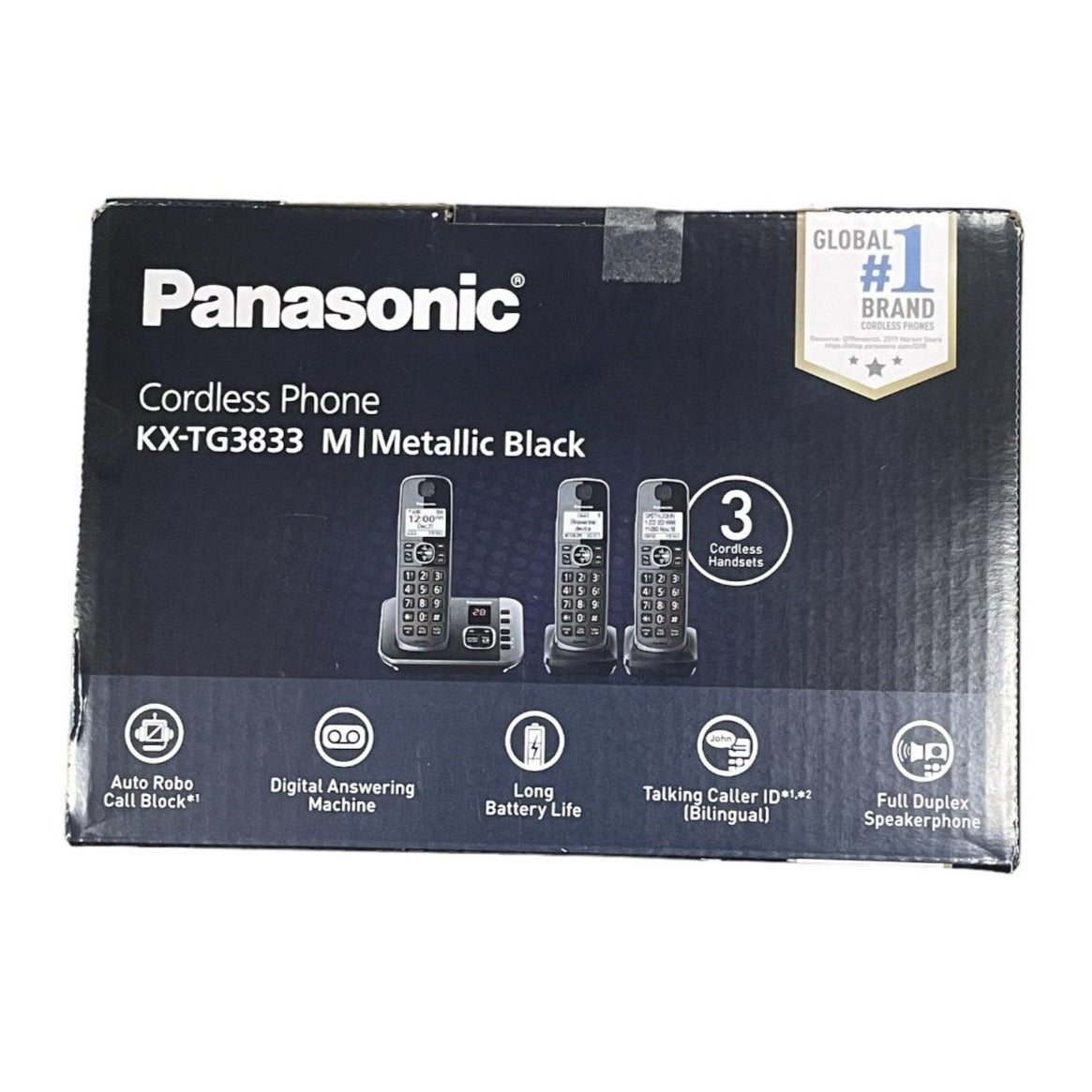 Panasonic KX-TG3833M 3-Handset Expandable Cordless Phone System With Answering System, Metallic Black