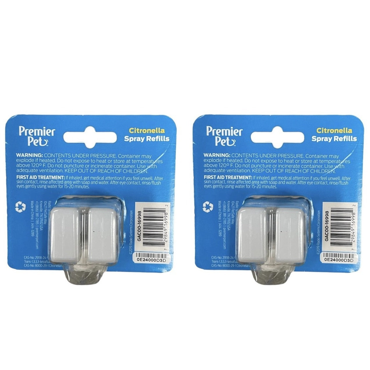 Premier Pet Spray Citronella Refill Replacement Cartridges For Spray Bark Collar, 2 Count Per Pack - 2 Packs (4 Cartridges Total)