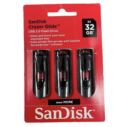 SanDisk 32GB Cruzer Glide USB 2.0 Flash Drive 3 Pack - SDCZ60-032G-AW463