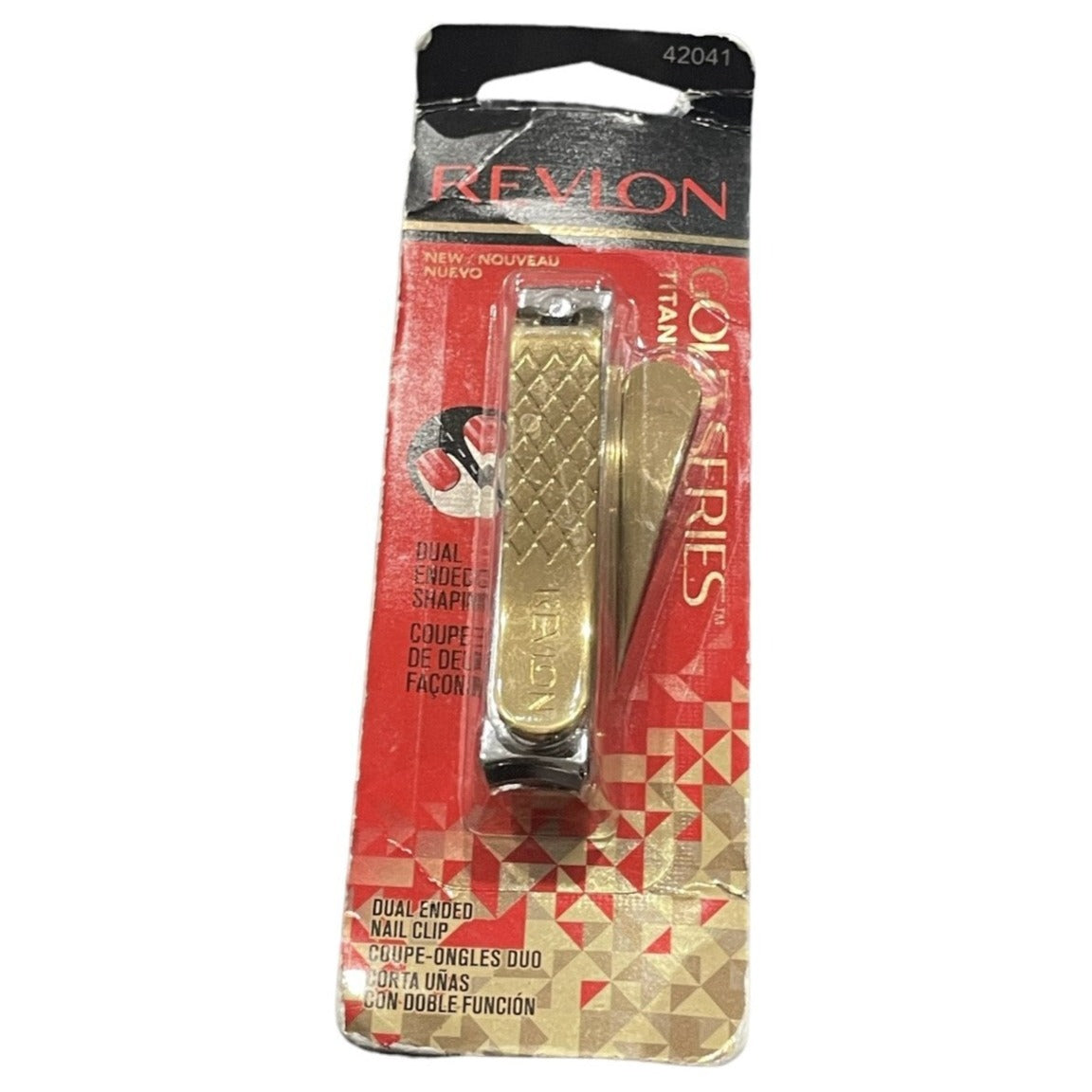 Shelf Pull Beauty Tools - Revlon Gold Series Dual Ended Nail Clip, Titanium Coated, Model 42041