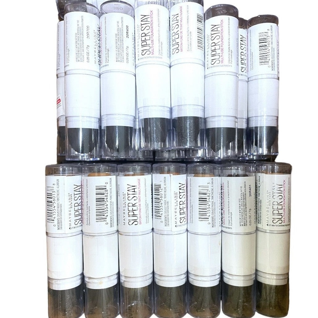 Shelf Pull Makeup - Maybelline Super Stay Multi-Use Foundation Stick, Assorted Shades - 57 Units cosmetics liquidation