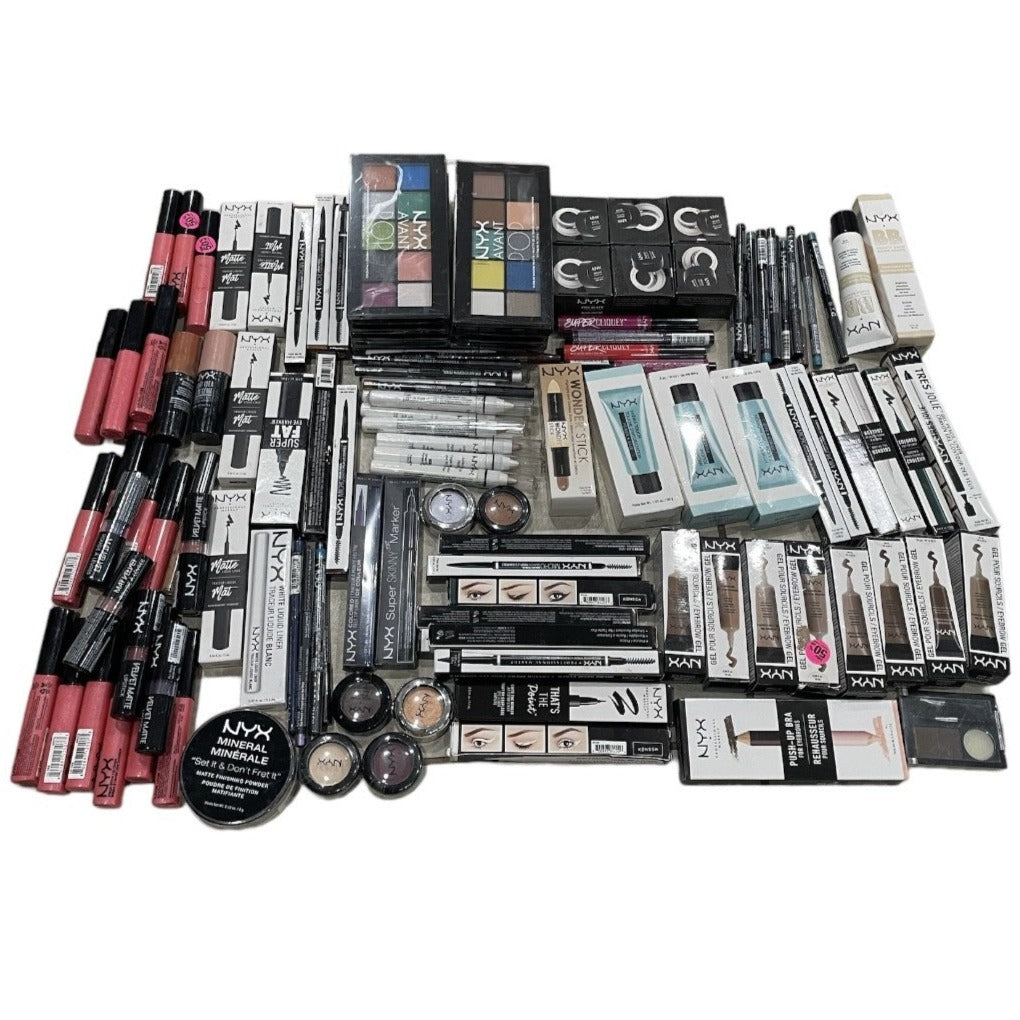 Shelf Pull Makeup - NYX Cosmetics Lot, Assorted Products And Shades - 130 Units wholesale cosmetics liquidation overstock
