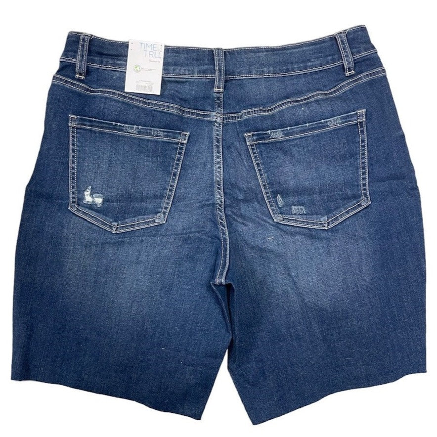 Time And Tru Women's High Rise Button Fly Relaxed Denim Bermuda Short Size 14