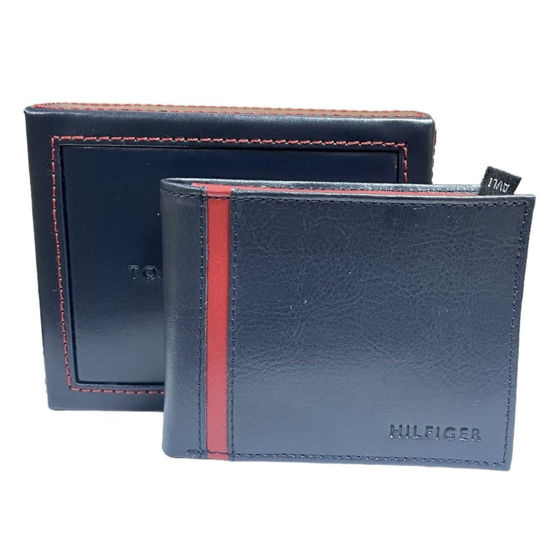 Tommy Hilfiger Men's Passcase Bifold Leather Wallet & Valet, Navy Red, RFID Protection holiday gift for men