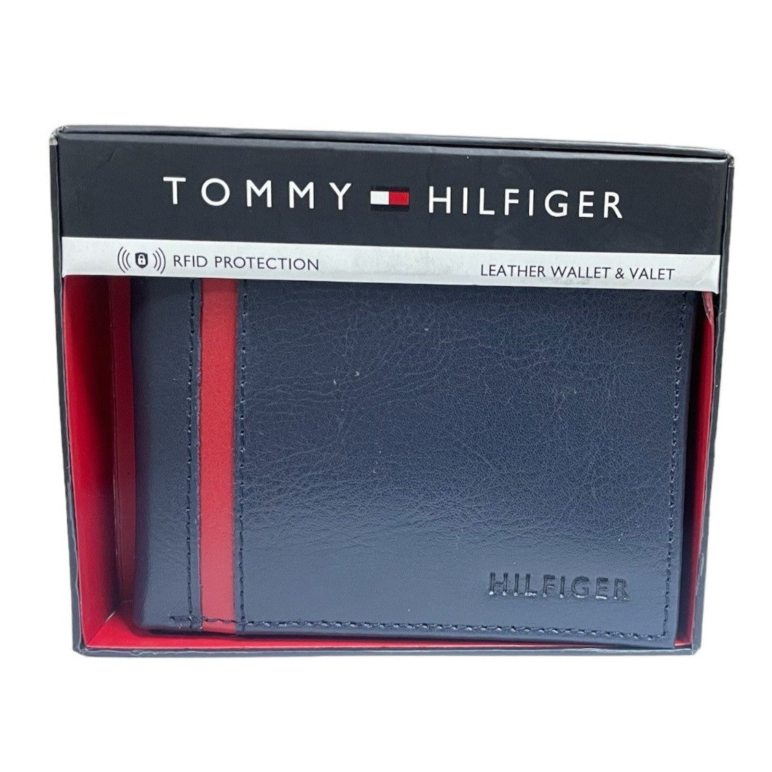Tommy Hilfiger Men's Passcase Bifold Leather Wallet & Valet, Navy Red, RFID Protection holiday gift for men