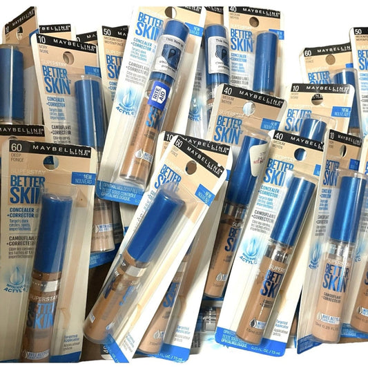 Shelf Pull Makeup - Maybelline New York Superstay Better Skin Concealer + Corrector, Assorted Shades (36 PCs LOT) hba hbc cosmetics liquidation overstock resell resale