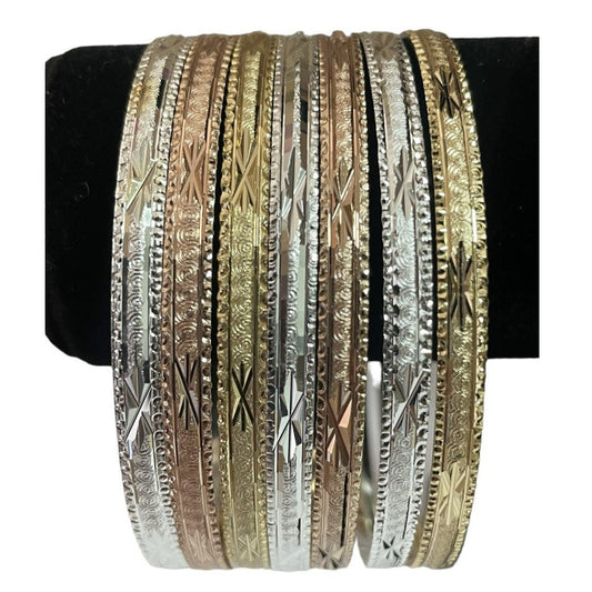 18K Gold Filled Semanario Bangles 3-Tone Silver, Yellow Gold, Rose Gold, 4mm Size 6