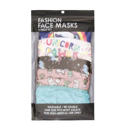 5 Piece Pack Adult Magic Collection Reusable Face Masks, One Size Fits Most