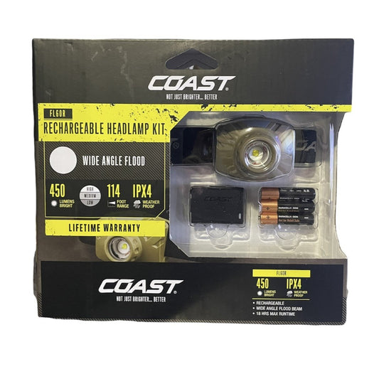 COAST FL60R Rechargeable Dual Power 450 Lumen Wide Angle Flood Beam Focusing LED Headlamp