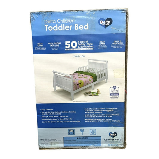 Delta Children Toddler Bed With Guardrails, Wood Frame, White, 7183-100