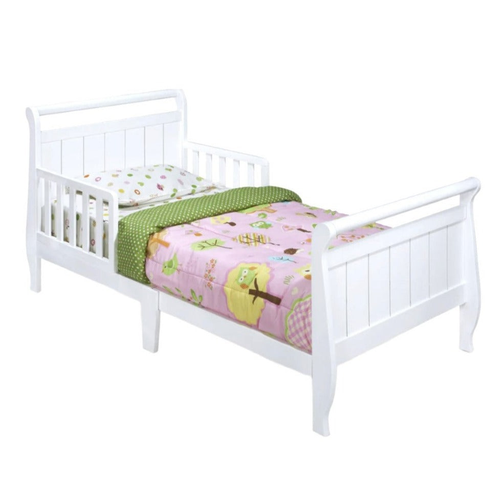 Delta Children Toddler Bed With Guardrails, Wood Frame, White, 7183-100