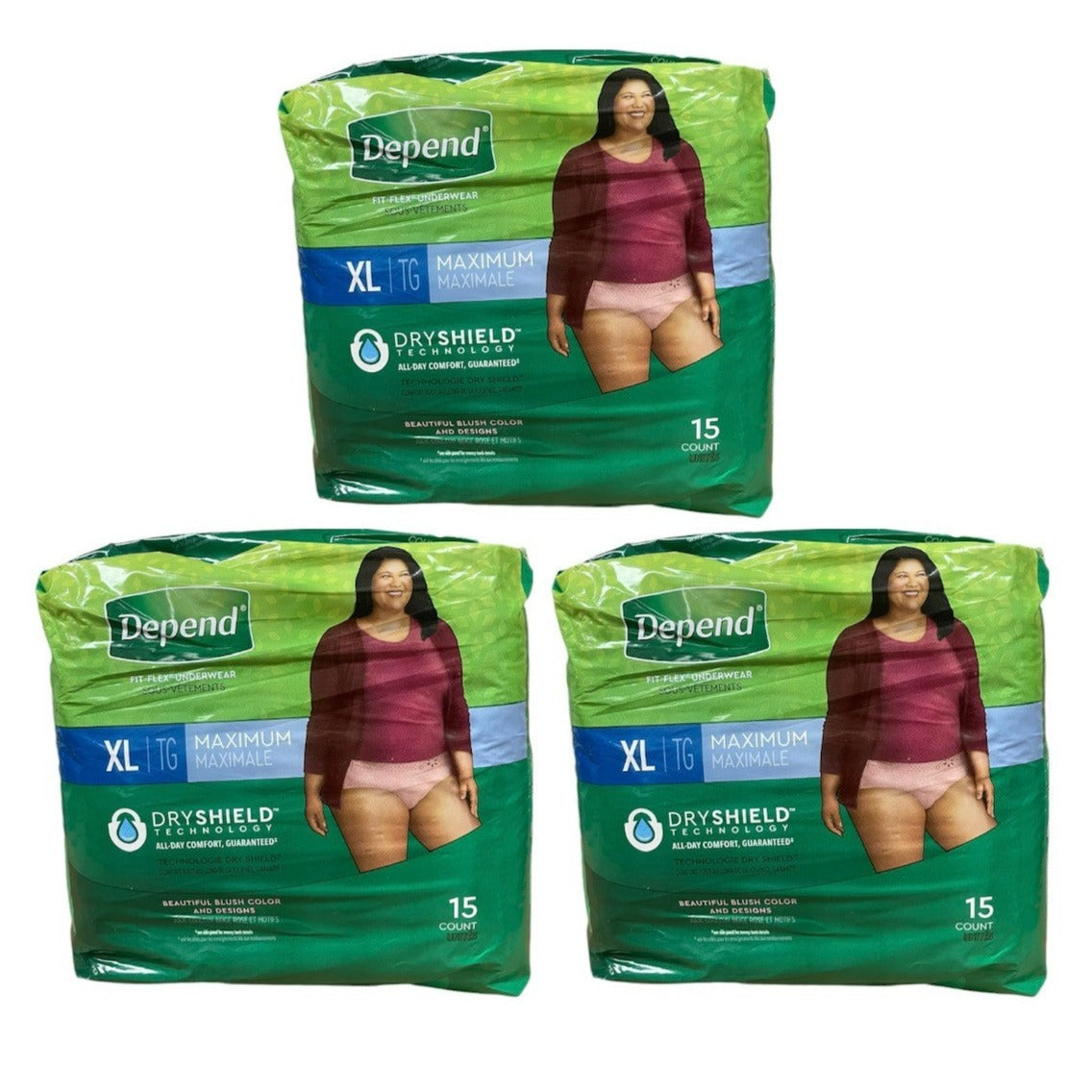 Depend Incontinence Underwear For Woman, Size XL, 15 Count Each 