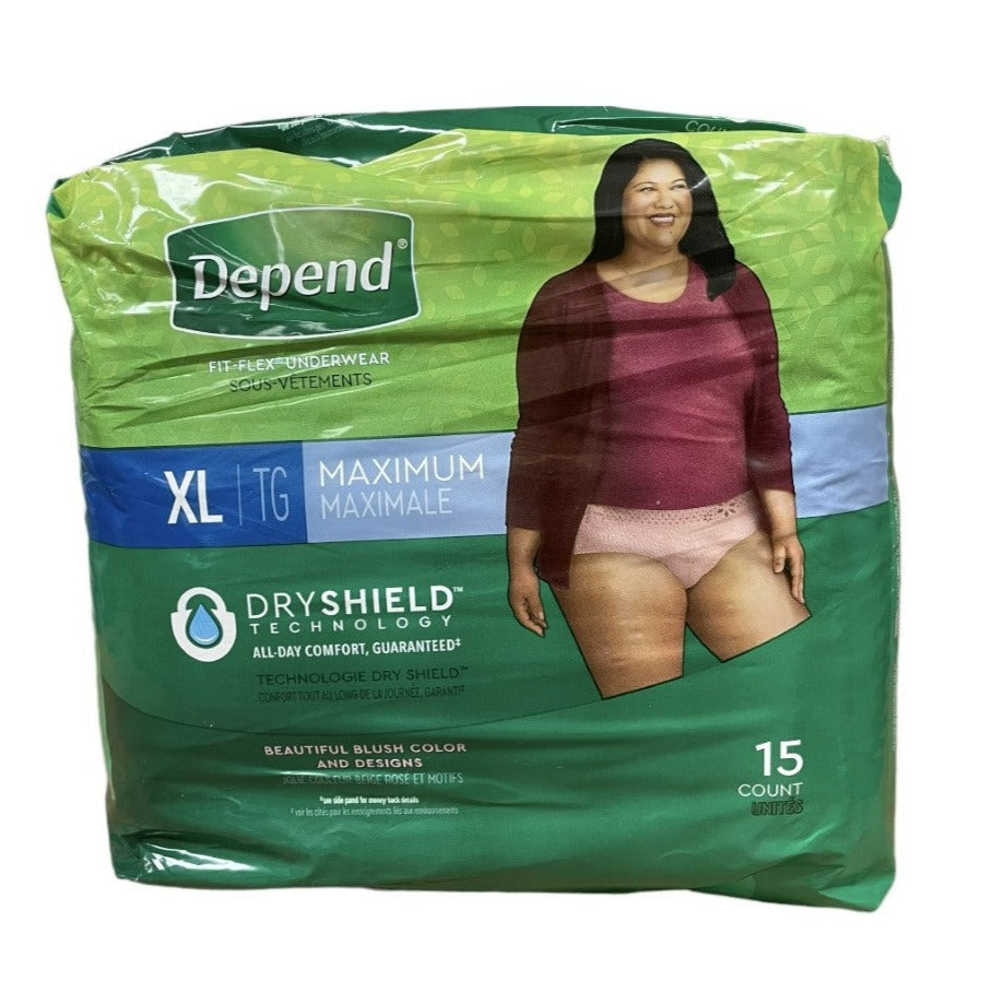 Depend Incontinence Underwear For Woman, Size XL, 15 Count Each 