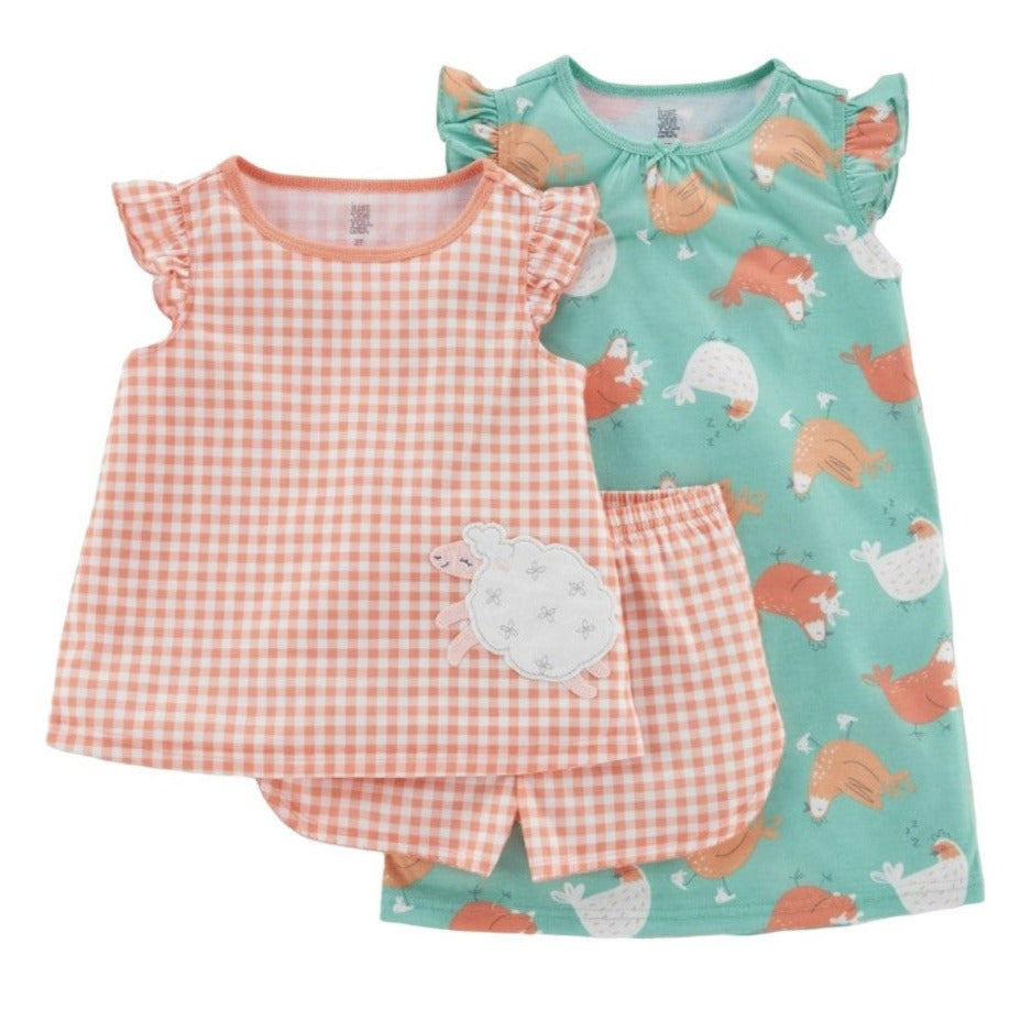 Carter's Just One You Toddler Girl's 3PC Farm Animals Pajama - SIZE 4T, 39-41.5 in / 33-37.5 lb