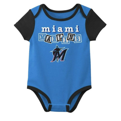 3PC Set Licensed MLB Miami Marlins Newborn Boy's Bodysuit 0-3M