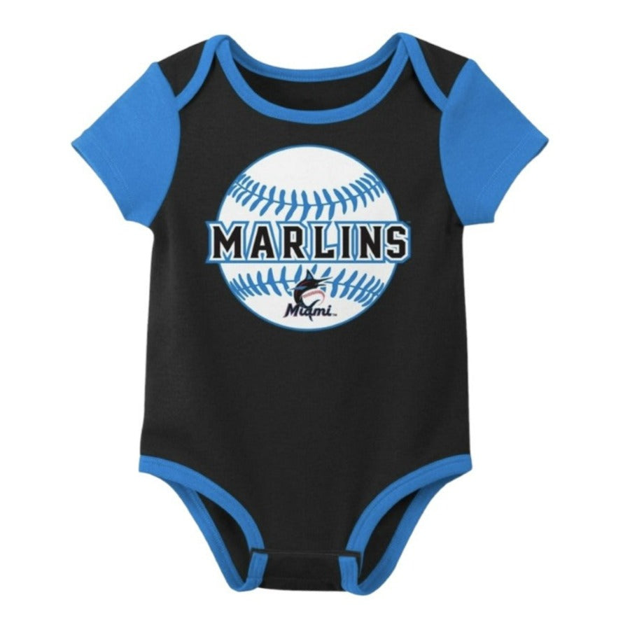 3PC Set Licensed MLB Miami Marlins Newborn Boy's Bodysuit 0-3M