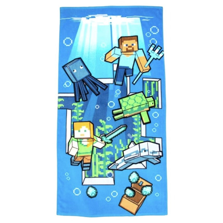 Minecraft Underwater Adventure Kids Beach Towel 28in x 58in, 100% Cotton