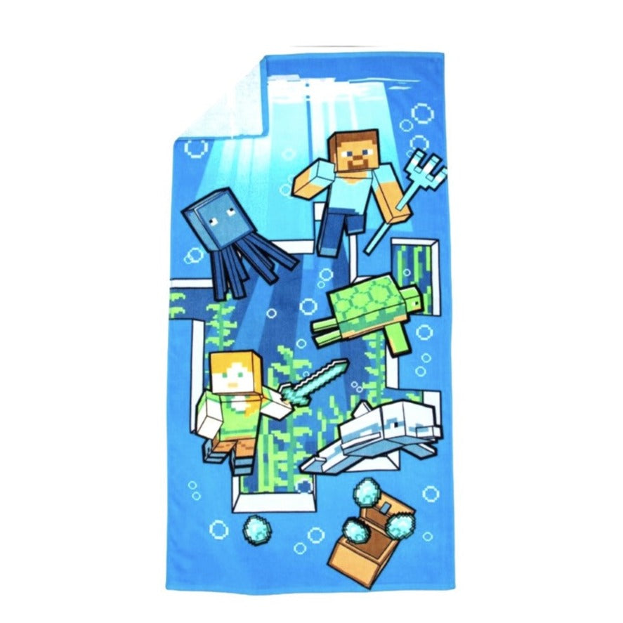 Minecraft Underwater Adventure Kids Beach Towel 28in x 58in, 100% Cotton