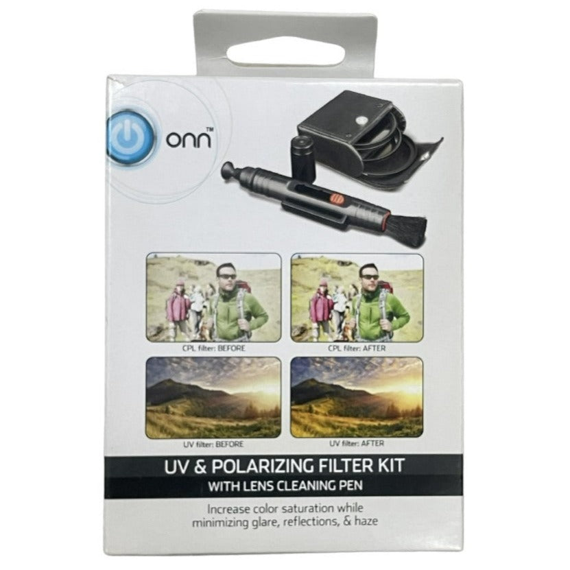 ONN UV & Polarizing Filter Kit & Lens Cleaning Pen, Fits Most 52 mm 58 mm DSLR, Imitation Leather Filter Pouch Included
