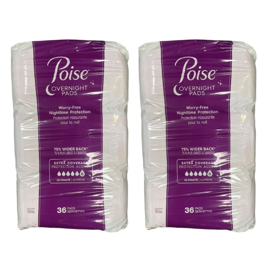 Poise Overnight Postpartum Incontinence Pads, 72 Count, Extra Coverage