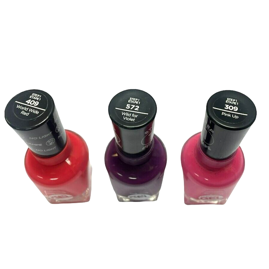 Sally Hansen Miracle Gel Nail Polish No Light Needed 409 World Wide Red, 572 Wild For Violet And 309 Pink Up