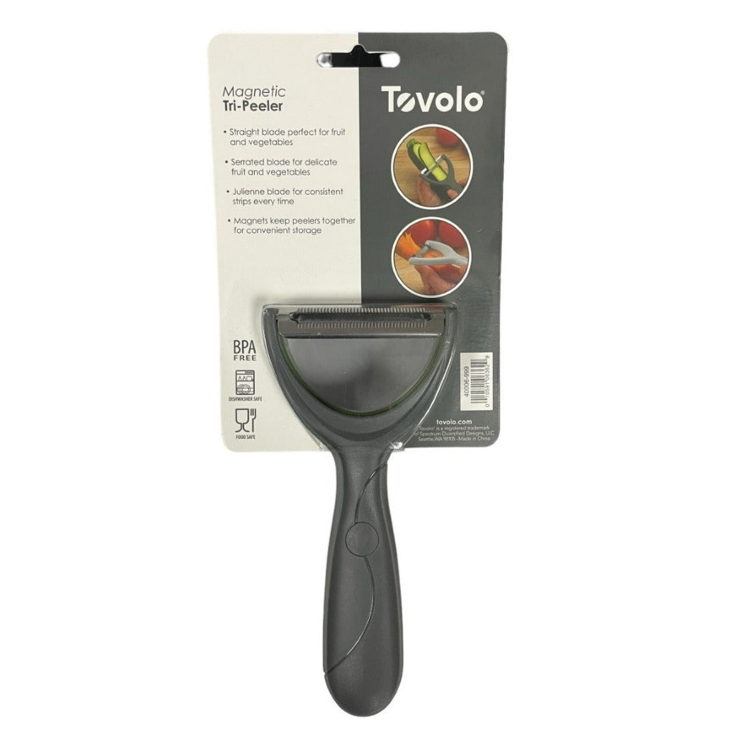 Tovolo Magnetic Veggie Tri-Peeler Set Of 3 Blades, Straight, Serrated & Julienne